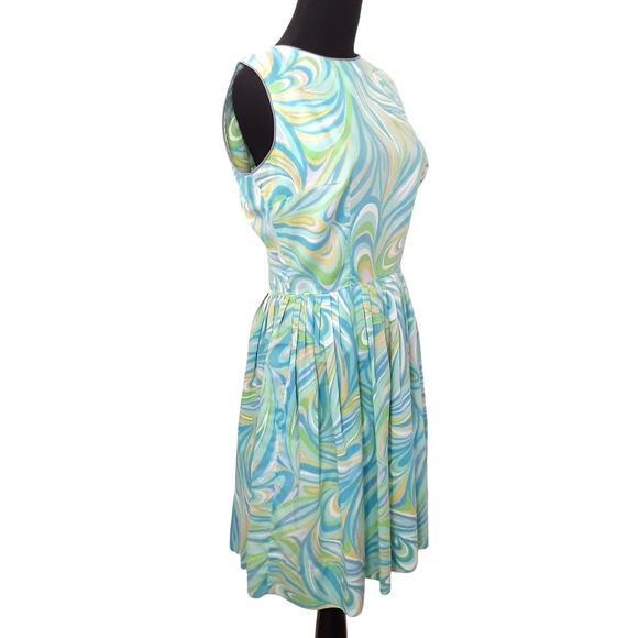 Vintage 50s Pin Up Fit and Flare Dress Psychedelic Tie Die Sun Dress Rockabilly - Picture 2 of 16